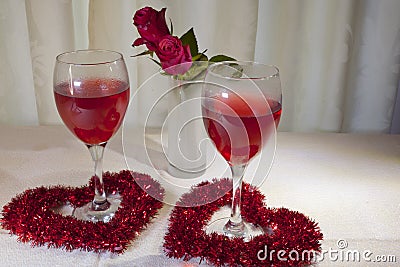 Red Wine And Rose Valentines Gift Stock Photo